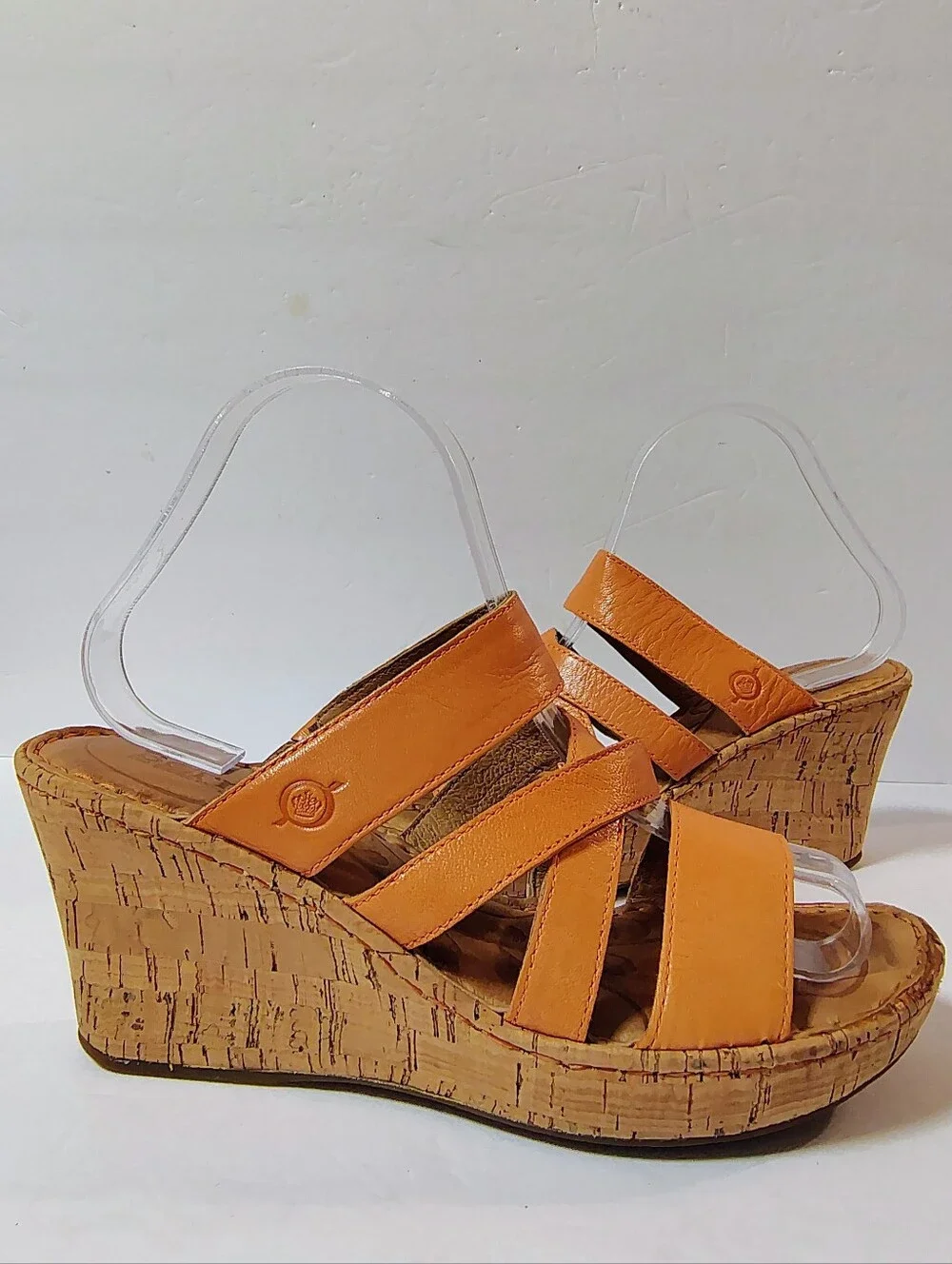 Born Zemora Women's Leather Cork Wedge Slip-On Strappy Comfort Sandals Orange 8